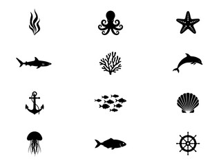 Fototapeta premium Ocean animals black silhouette pack high resolution picture