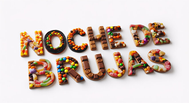 Texto de noche de brujas hecho de chocolate y caramelos