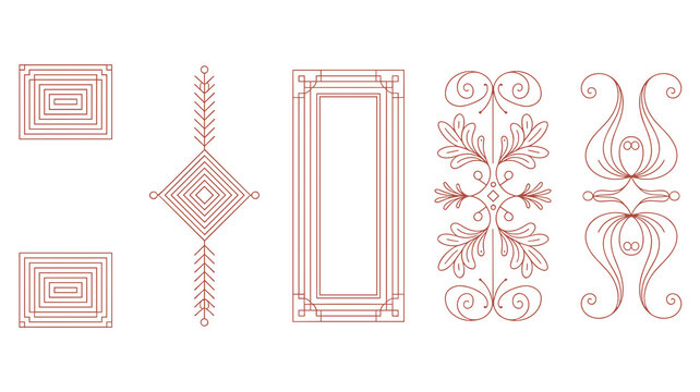 Set of five decorative line frames and dividers for traditional asian style borders