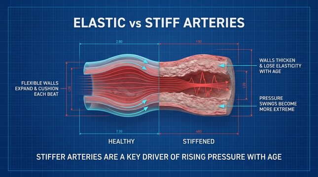 Elastic versus stiff arteries and blood pressure
