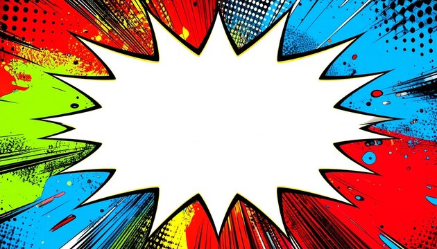  Vibrant Comic Book Style Burst Speech Bubble with Colorful Background