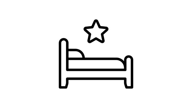 Black bed icon with single star for luxury hotel booking and hospitality.