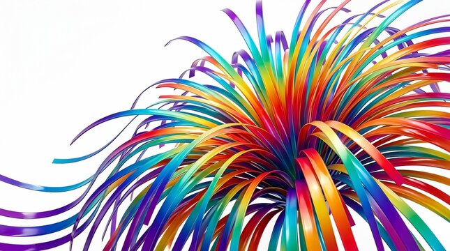 Abstract colorful strands flowing outward from center in vibrant spectrum