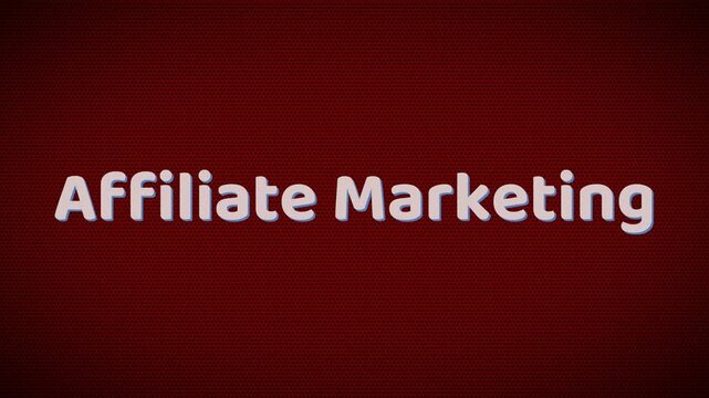 Affiliate marketing text appearing with a smooth digital motion animation on a dark red textured background representing modern online business strategies and professional growth for global digital co