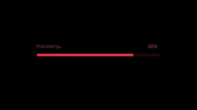 Modern data processing bar with percentage indicator concept on the transparent background. Representing data process, data transfer, software progress, loading status, and digital workflow. 4k video.