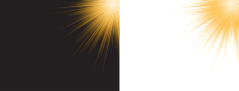 Golden Corner Light Ray with Intense Glow and Long Radiant Streaks