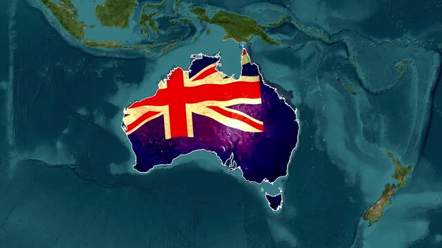 Australia Country Map Zoom Animation with Flag on World Globe