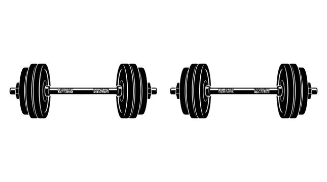 Two barbell silhouettes against a white background depict weightlifting equipment