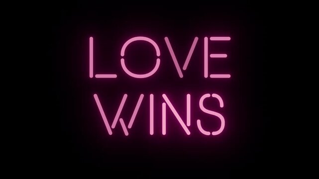 Vibrant Pink Neon Sign 'LOVE WINS' with Continuous Loop and Transparent Background, Ideal for Pride Month Vlogs