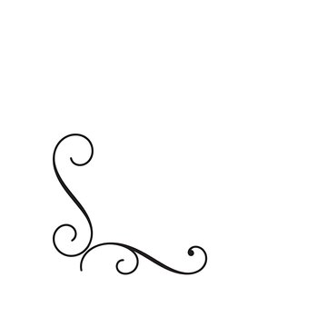 Elegant black scrollwork flourish, a decorative corner ornament with delicate swirls, perfect for classic design elements and vintage invitations, isolated on a clean white background.