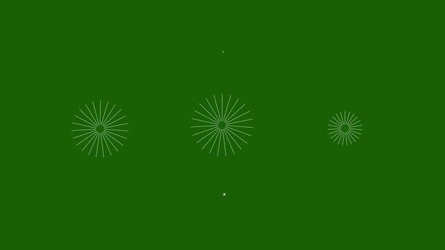Twinkle star pop-up animation with fireworks line blast, drawn cartoon vector sparkle effect, white cartoon, flat, vector, doodles style stars blinking on green screen 4k video