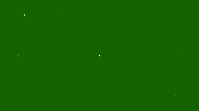 Twinkling stars night sky sparkle animation white cartoon glitter doodles glowing light effects festive holiday decoration green background 4K seamless loop motion graphics video animation