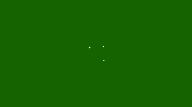 Twinkling stars animation white sparkle doodles fast blinking lines glowing glitter trails retro flat vector style green screen background 4K seamless festive motion graphics