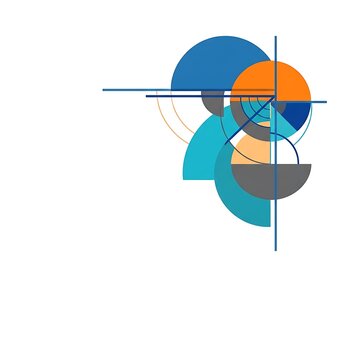 Abstract geometric composition with colorful circles and lines, modern constructivist art design, minimalist architectural graphic element