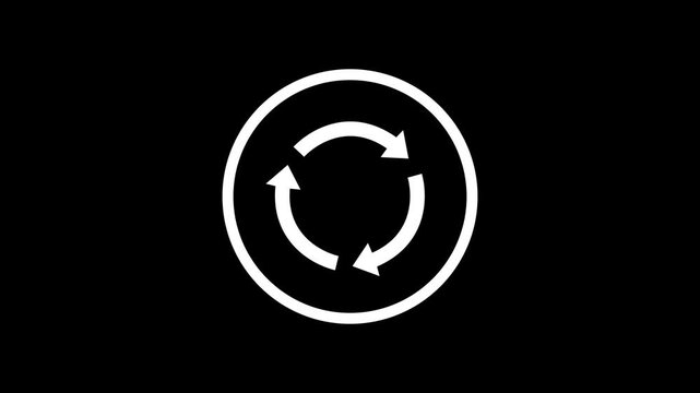 Animated white circular rotating arrows icon refresh sync loop button lower third graphic element .