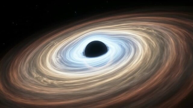 Massive black hole with glowing bright accretion disk in deep space cosmos