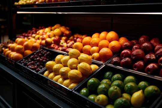Fresh produce display showing colorful fruit in grocery store