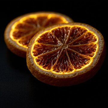Glowing orange slices illuminating dark background