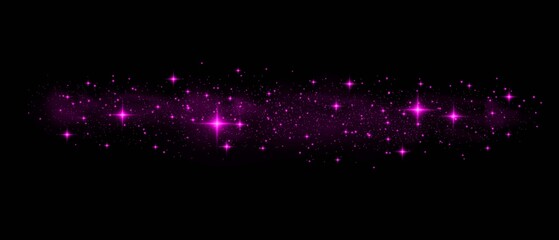 Abstract background featuring vibrant purple glowing light particles and shimmering sparkles against a deep black backdrop © jharna