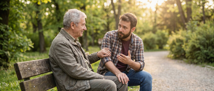 Father and adult son share an open conversation about emotional health