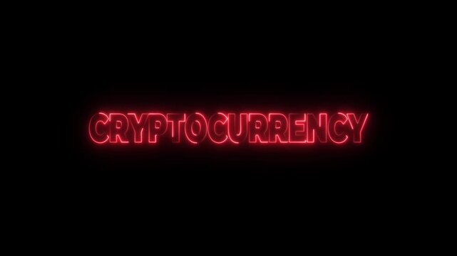 Flickering glowing neon text Cryptocurrency sign animated dark background. Glowing neon editable text effect.