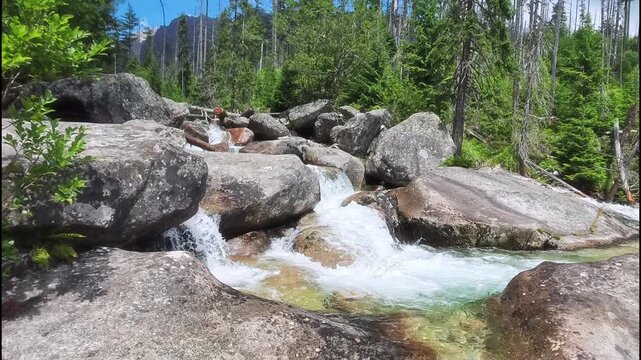Cascades of Long Waterfall on Cold water creek in High Tatras National Park, Slovakia
