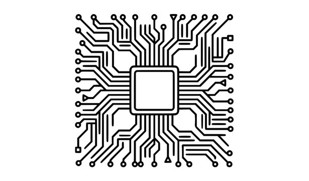 Central microprocessor with electronic circuit connections vector icon for digital technology