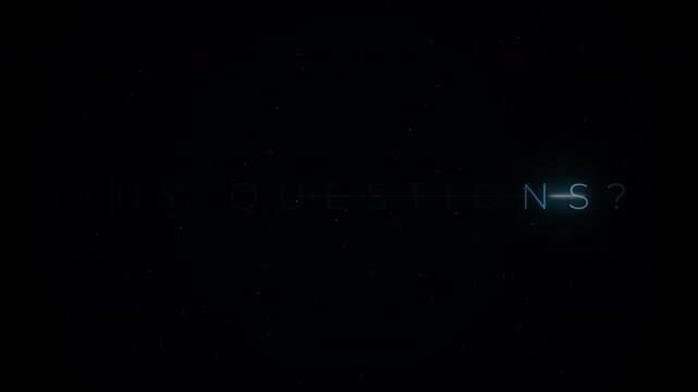 The word 'question' is illuminated in neon blue against a dark, star-filled background.