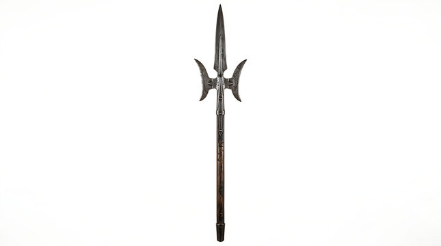 Antique Medieval Polearm Weapon Isolated on a Clean White Studio Background