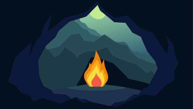 Cozy campfire in a cave