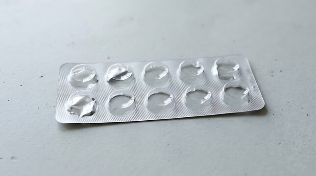 Empty silver medicine blister pack lying on a grey surface