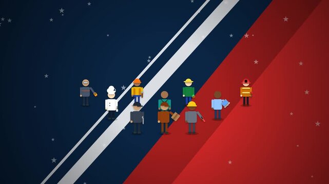 Professional Labor Day commercial With blue navy and red background animation featuring  workforce celebration typography
