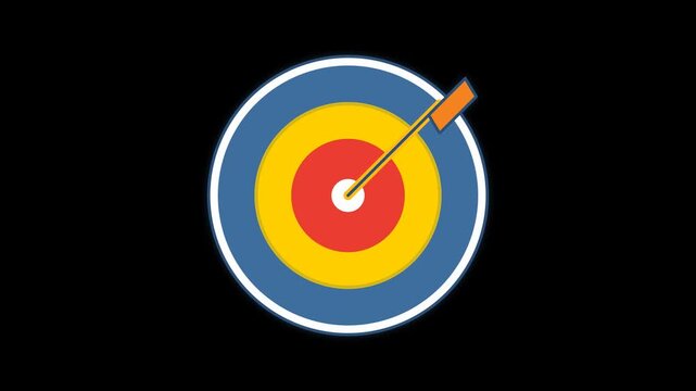 Animated Arrow Hitting Target Bullseye Concept on Black Background