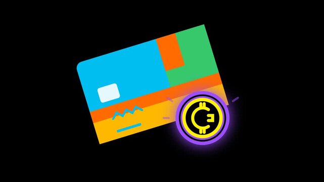 Animated Colorful Credit Card and Cryptocurrency Coin Motion Graphics