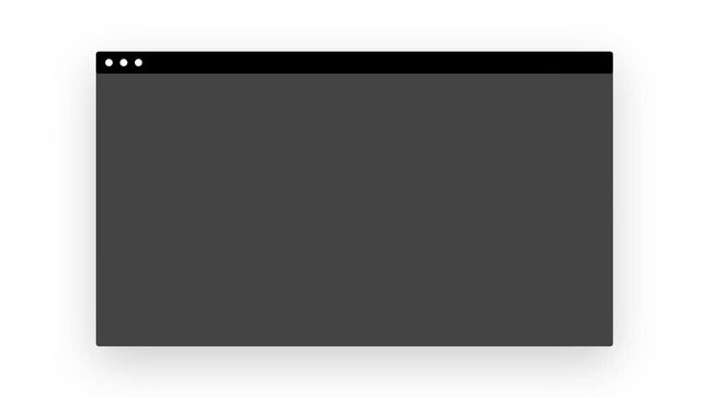 Minimalist dark gray browser window user interface frame motion graphics video loop on white