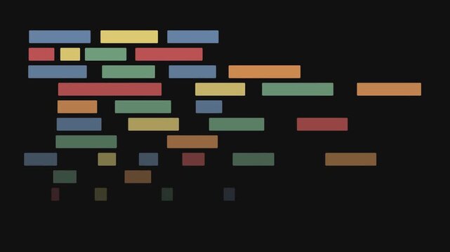 Abstract motion graphics footage of colorful geometric shapes on a dark minimalist background loop.