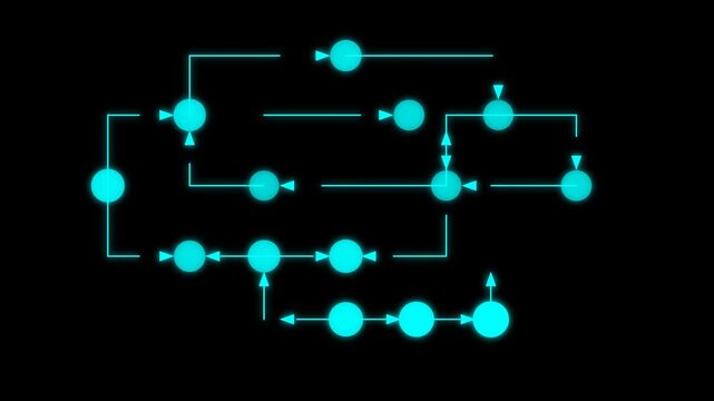 Animated Glowing Cyan Network Flowchart Diagram on Black Background