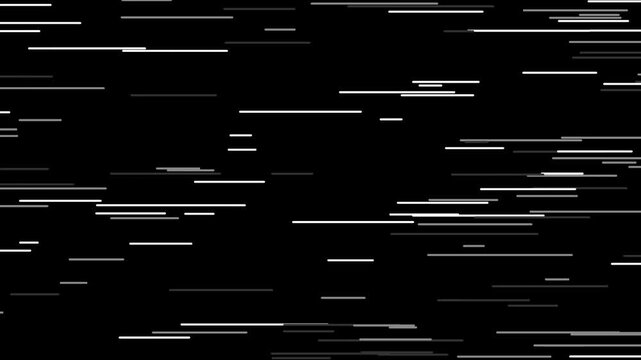 Abstract digital glitch footage with horizontal white streaks moving on black