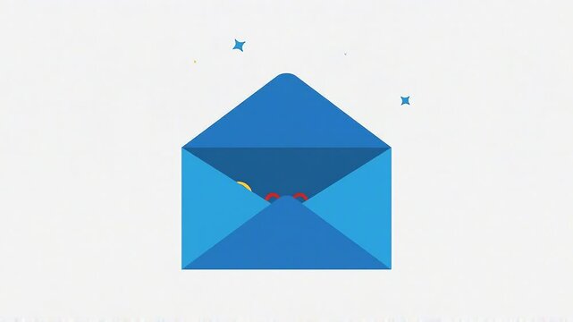 Open blue envelope with contents inside, symbolizing digital messaging, communication, and correspondence in a modern graphic style
