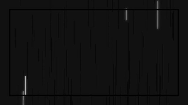 Digital white glowing vertical lines falling on dark background motion graphics loop footage.