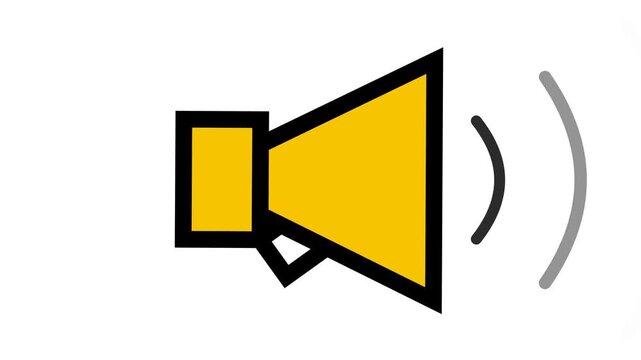 Yellow megaphone illustration with sound waves motion graphics video loop on white background