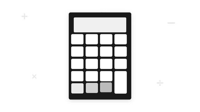 Minimalist black calculator animation motion graphics video clip for finance and accounting