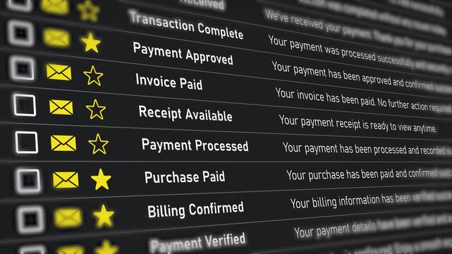 Close up of dark UI payment receipt emails with invoice