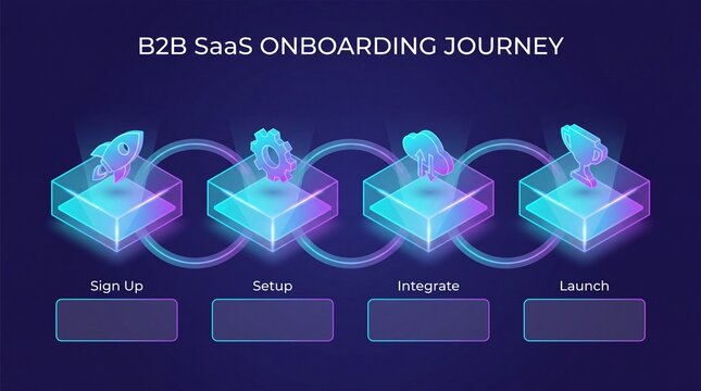 B2B SaaS Onboarding Journey Infographic with Isometric Process Steps and Digital Icons