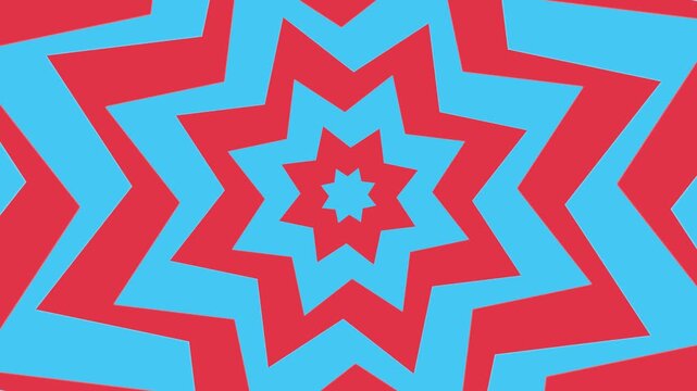Abstract red and blue star shape geometric background motion