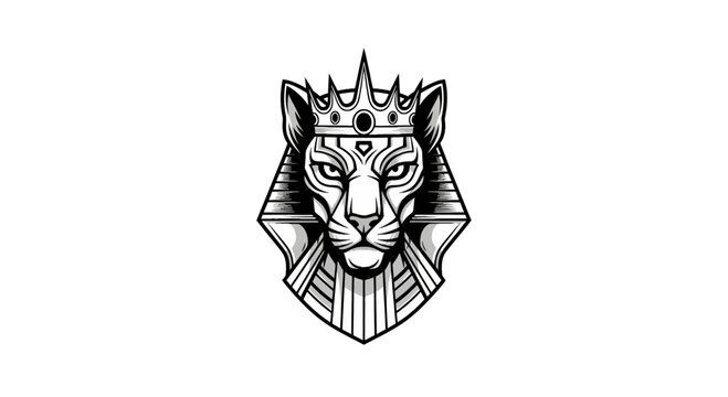 Regal lion head wearing ornate crown and Egyptian collar.