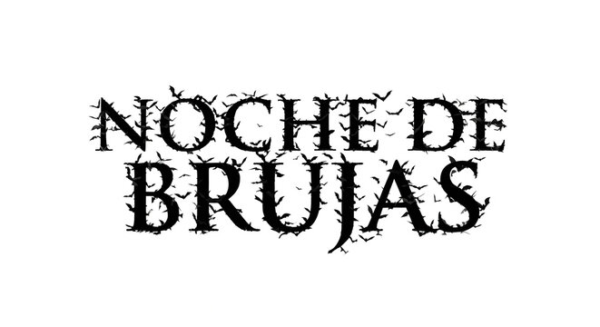Texto de Noche de Brujas hecho de murci&eacute;lagos en ilustraci&oacute;n minimalista
