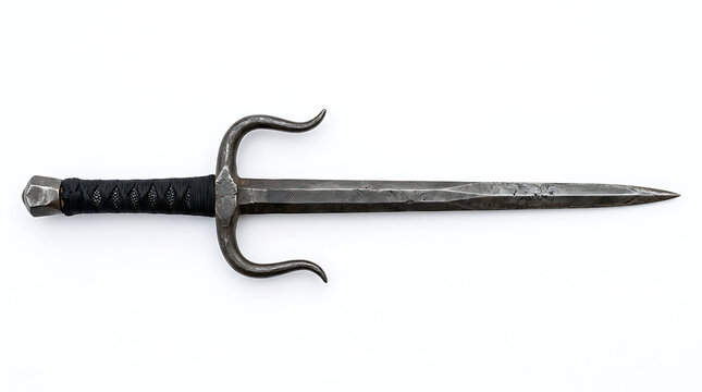 Traditional Metal Sai Weapon for Martial Arts Isolated on a Plain White Background