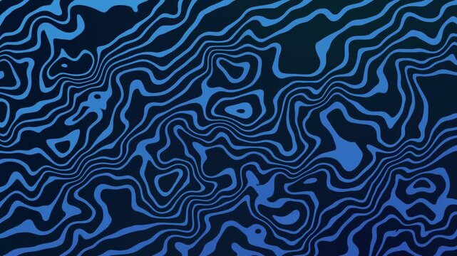 Abstract blue topography liquid motion graphic features wavy fluid lines on dark background creating dynamic flowing pattern for cinematic digital wallpaper.