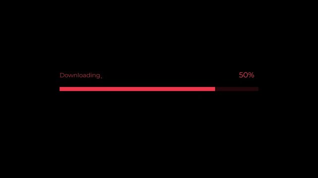 Modern downloading progress bar with percentage indicator concept on the black background. Representing file download, data transfer, software progress, loading status, and digital workflow. 4k video.